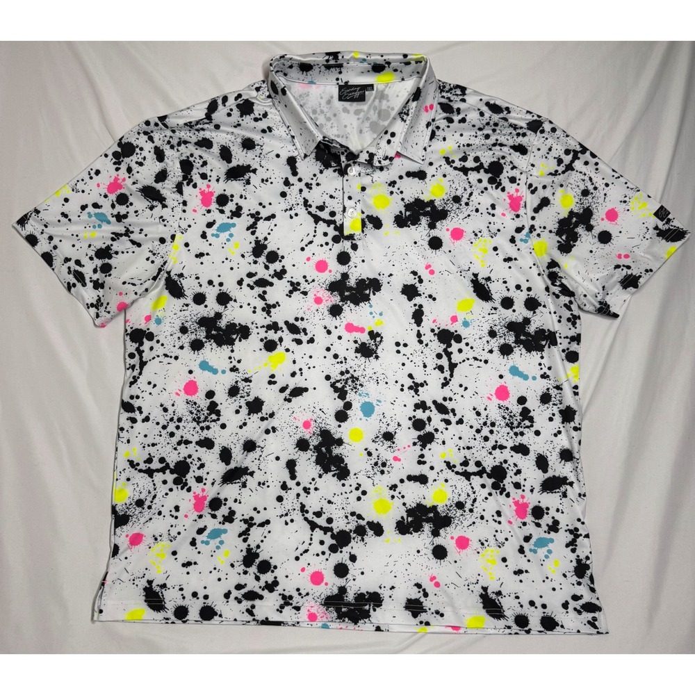 Sunday Swagger Mens 3XL Paint Splatter Golf Polo Shirt White Neon Multi Color